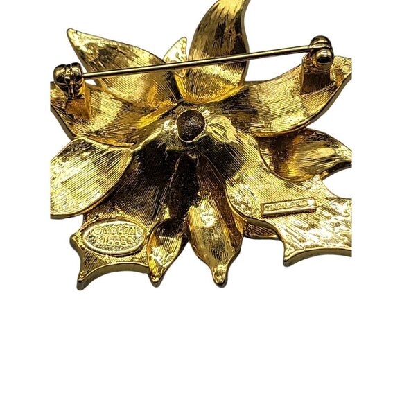 Nolan Miller Poinsettia Jewelry Set Red Enamel Gold Plated Brooch Clip On Earrin - Picture 16 of 16